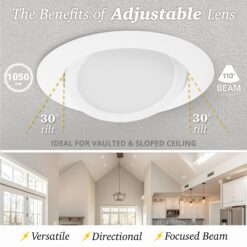 NUWATT Ultra Slim Gimbal Adjustable Lens White 6-in 1050 -Lumens Switchable Round Dimmable LED Canless Damp rated Recessed Downlight 12 -Pack