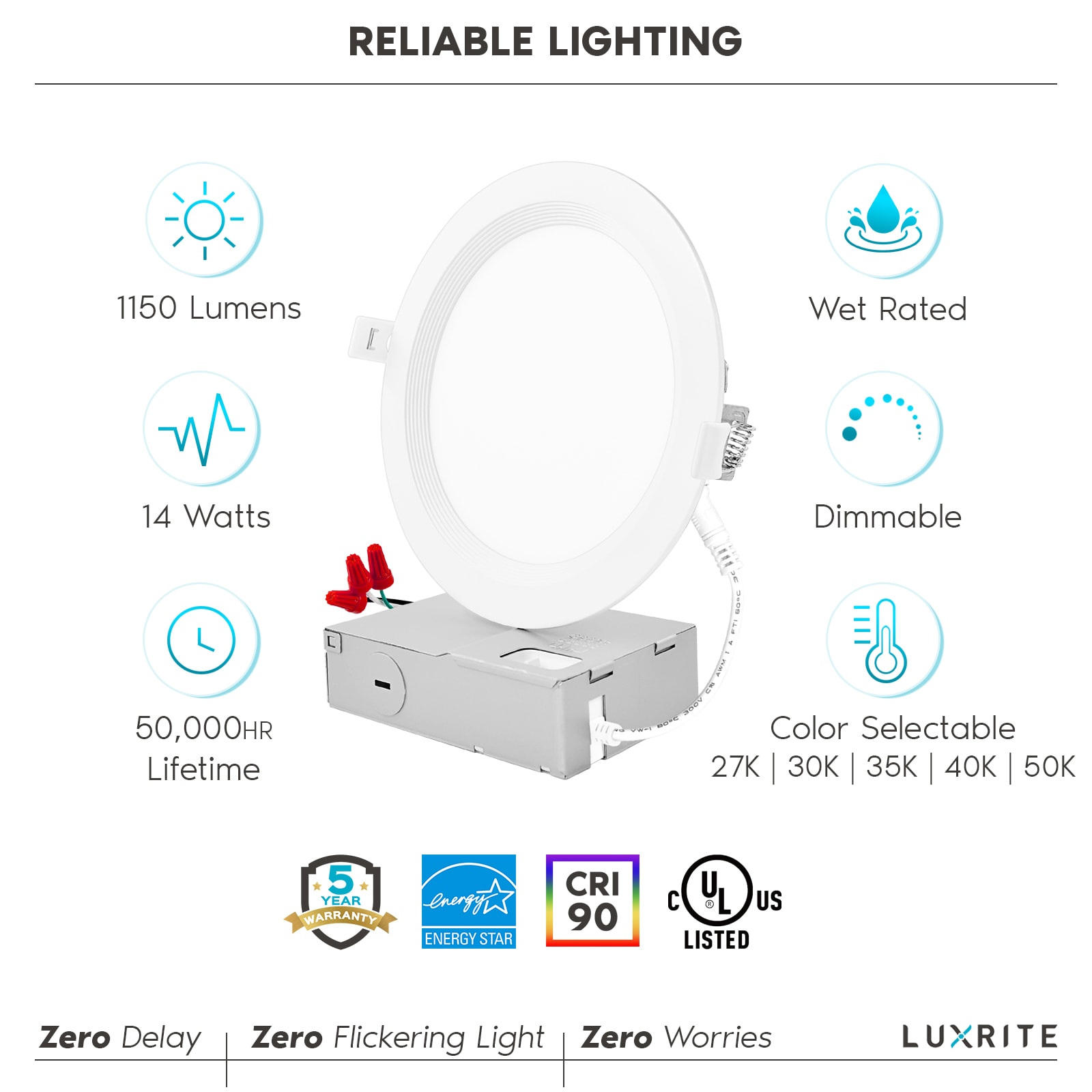 Luxrite White 6-in 1150 -Lumens Switchable white Round Dimmable LED Canless Damp rated Recessed Downlight 12 -Pack