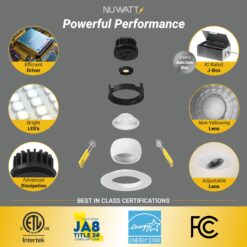 NUWATT Adjustable Lens Gimbal Lights White 3-in 600 -Lumens Switchable Round Dimmable LED Canless Wet rated Recessed Downlight 16 -Pack