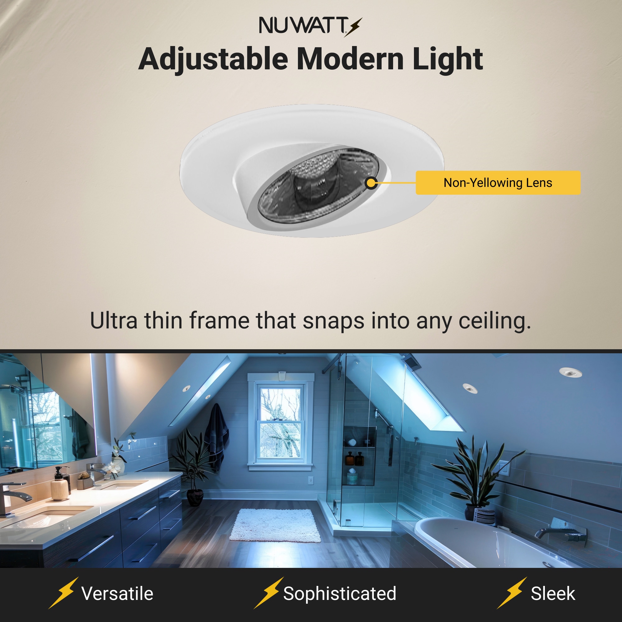 NUWATT Adjustable Lens Gimbal Lights White 3-in 600 -Lumens Switchable Round Dimmable LED Canless Wet rated Recessed Downlight 16 -Pack