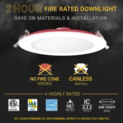 NUWATT 2 Hour Fire Rated Lights White 6-in 1200 -Lumens Switchable Round Dimmable LED Canless Wet rated Recessed Downlight 12 -Pack