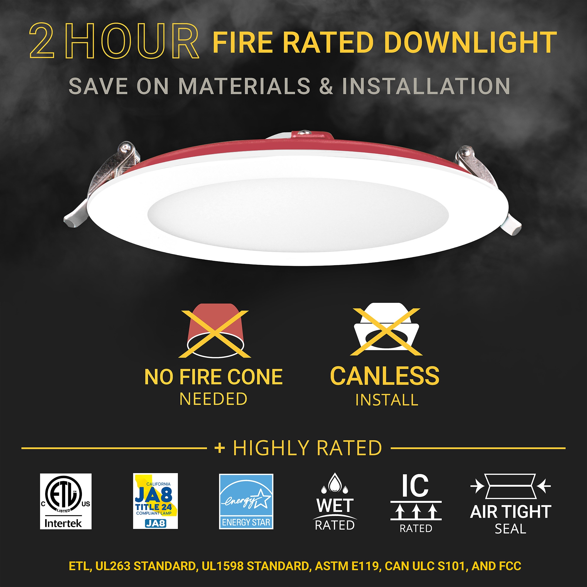 NUWATT 2 Hour Fire Rated Lights White 6-in 1200 -Lumens Switchable Round Dimmable LED Canless Wet rated Recessed Downlight 12 -Pack