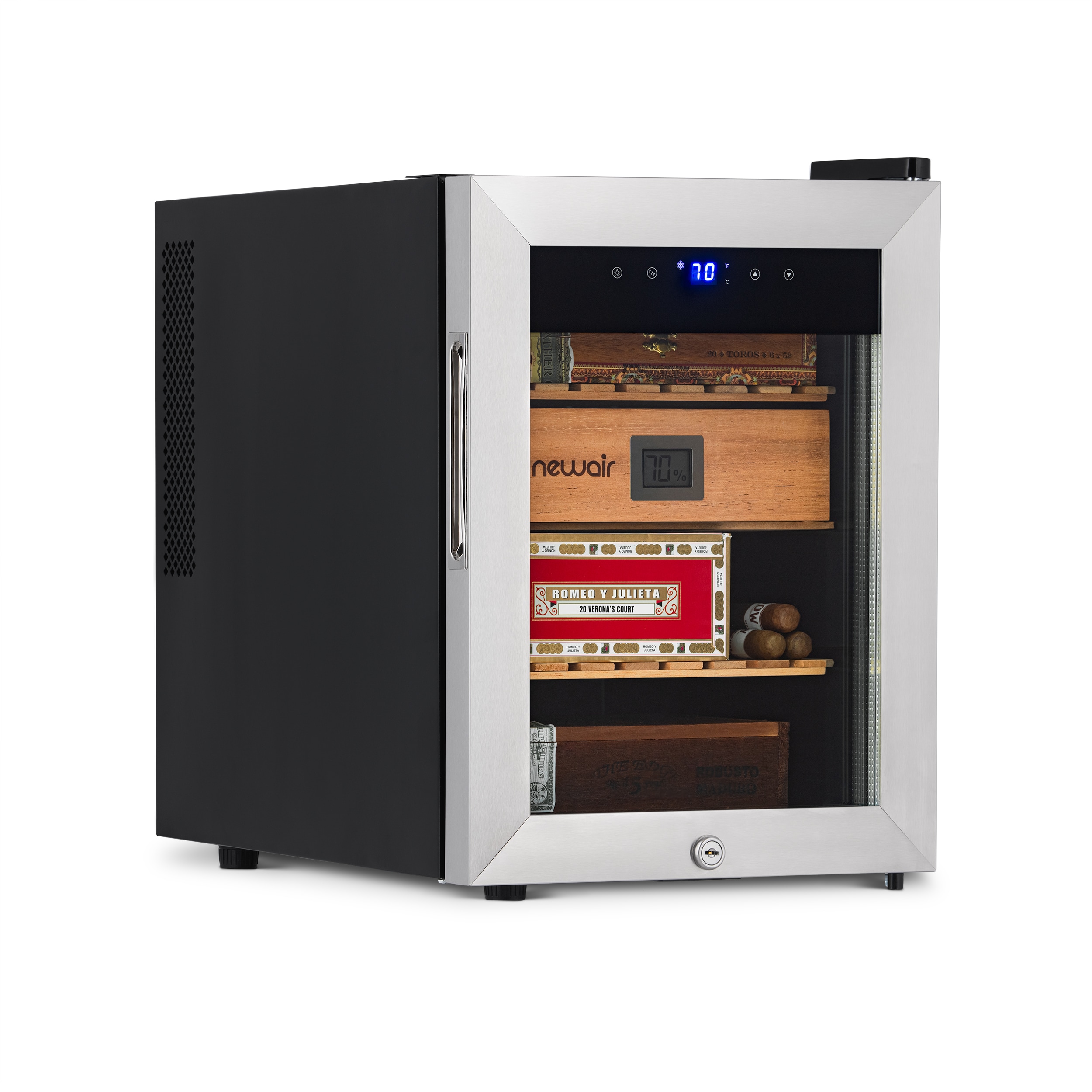 NewAir 18.50-in x 13.60-in x 19.30-in Stainless Steel Freestanding Table humidor with Digital Hygrometer (Holds 250 Cigars)
