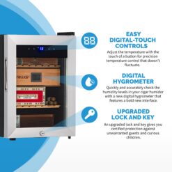 NewAir 18.50-in x 13.60-in x 19.30-in Stainless Steel Freestanding Table humidor with Digital Hygrometer (Holds 250 Cigars)