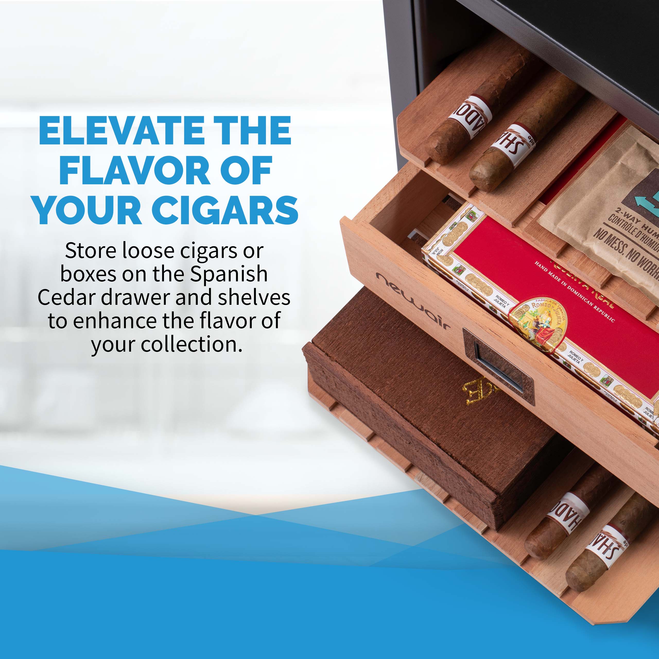 NewAir 18.50-in x 13.60-in x 19.30-in Stainless Steel Freestanding Table humidor with Digital Hygrometer (Holds 250 Cigars)