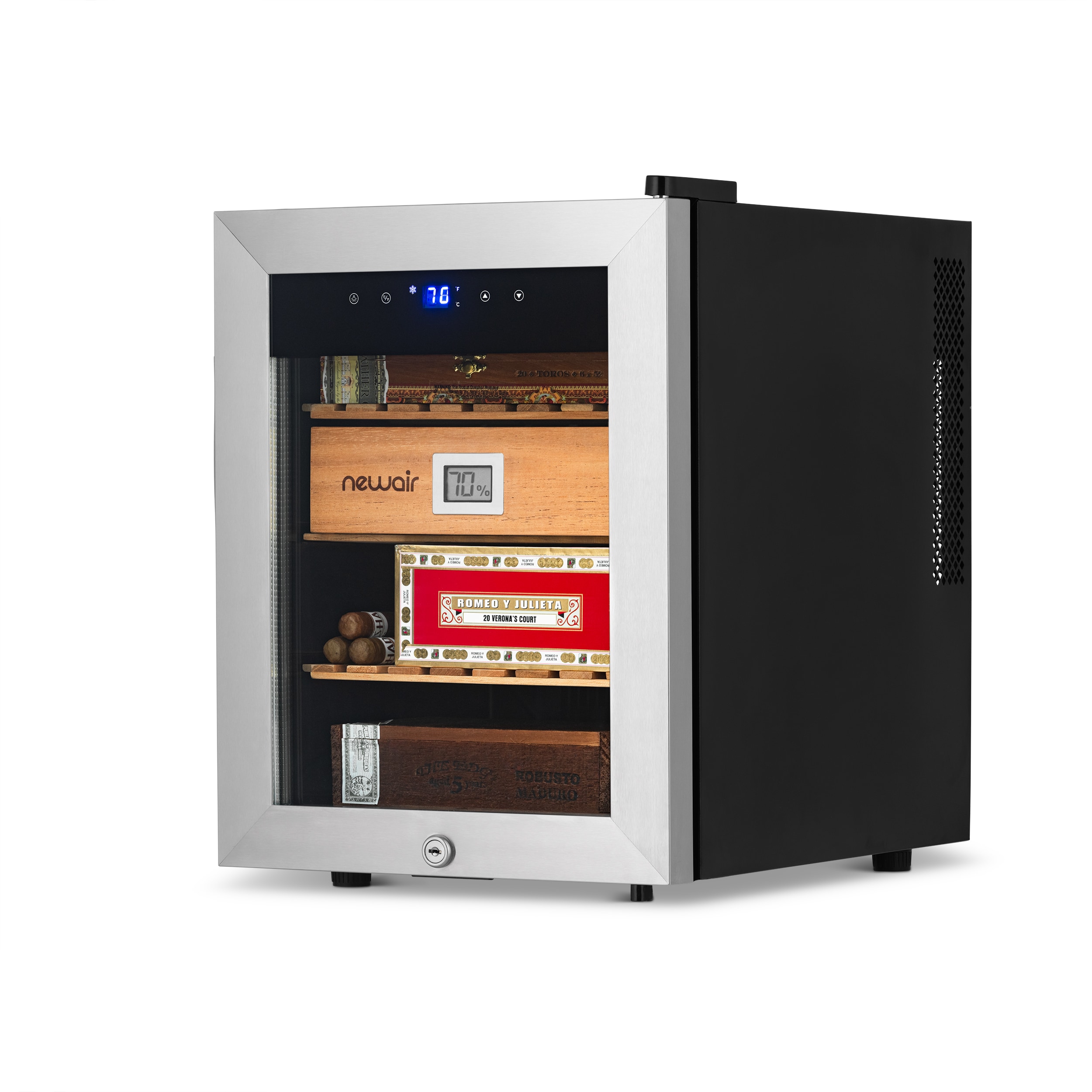 NewAir 18.50-in x 13.60-in x 19.30-in Stainless Steel Freestanding Table humidor with Digital Hygrometer (Holds 250 Cigars)
