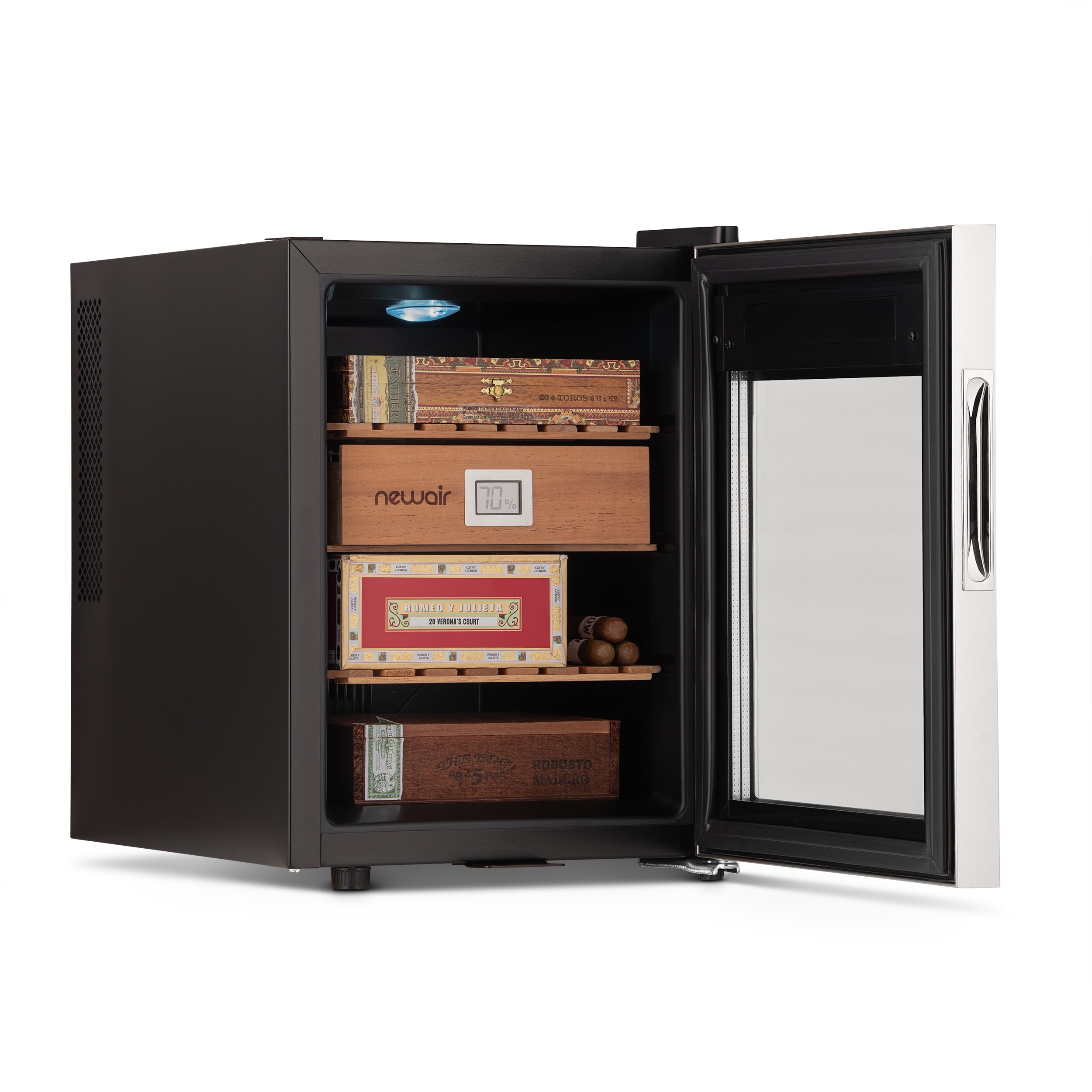 NewAir 18.50-in x 13.60-in x 19.30-in Stainless Steel Freestanding Table humidor with Digital Hygrometer (Holds 250 Cigars)