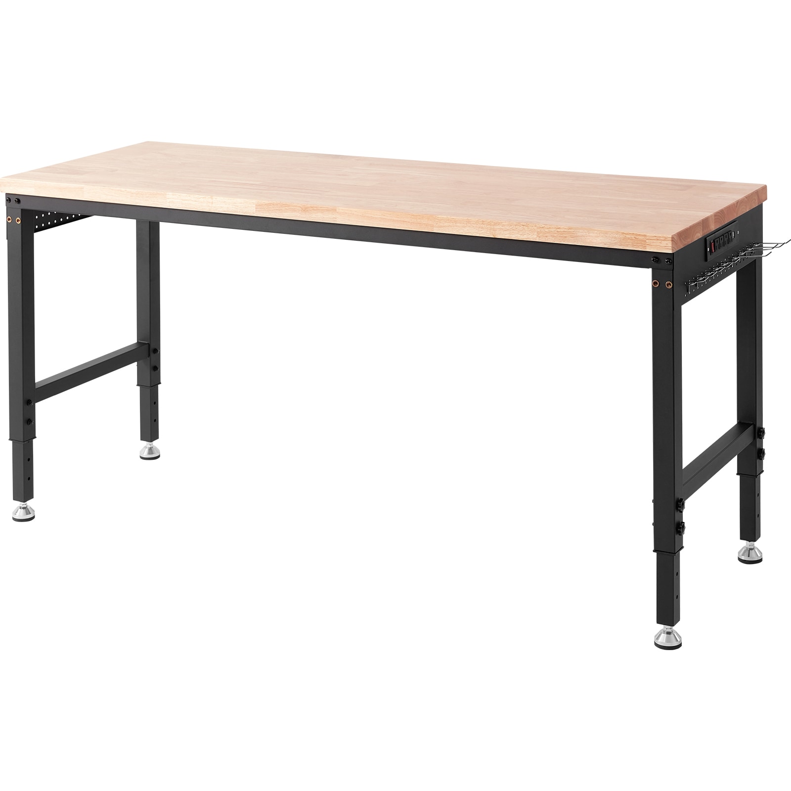 VEVOR Adjustable Workbench 72in L X 25in W Garage Worktable with Universal Wheels 28-39.5in Heights and 3000 LBS Load Capacity with Power Outlets and Hardwood Top and Storage and Foot Pads for Office Home