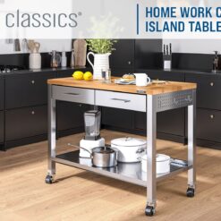 Seville Classics 48-in L x 36-in H 2 -Drawers Rolling Stainless Steel Wood Work Bench