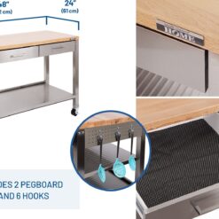 Seville Classics 48-in L x 36-in H 2 -Drawers Rolling Stainless Steel Wood Work Bench