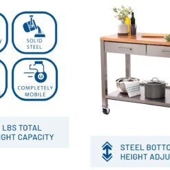 Seville Classics 48-in L x 36-in H 2 -Drawers Rolling Stainless Steel Wood Work Bench