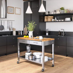 Seville Classics 48-in L x 36-in H 2 -Drawers Rolling Stainless Steel Wood Work Bench