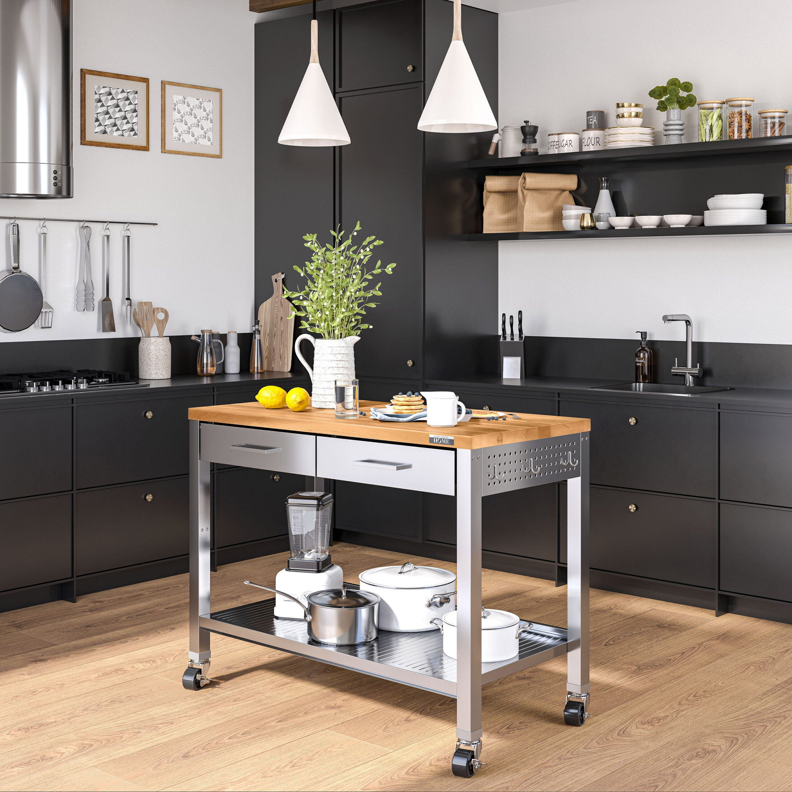 Seville Classics 48-in L x 36-in H 2 -Drawers Rolling Stainless Steel Wood Work Bench