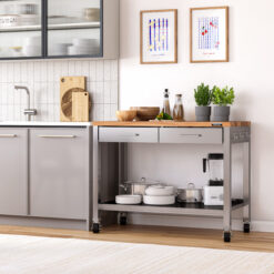Seville Classics 48-in L x 36-in H 2 -Drawers Rolling Stainless Steel Wood Work Bench