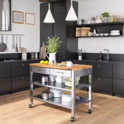 Seville Classics 48-in L x 36-in H 2 -Drawers Rolling Stainless Steel Wood Work Bench