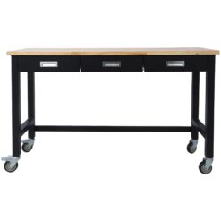 Tatayosi 60in Work Bench Workbench with Drawer Storage Heavy Duty Bamboo Wood Work Table with Wheels for Garage Home Office