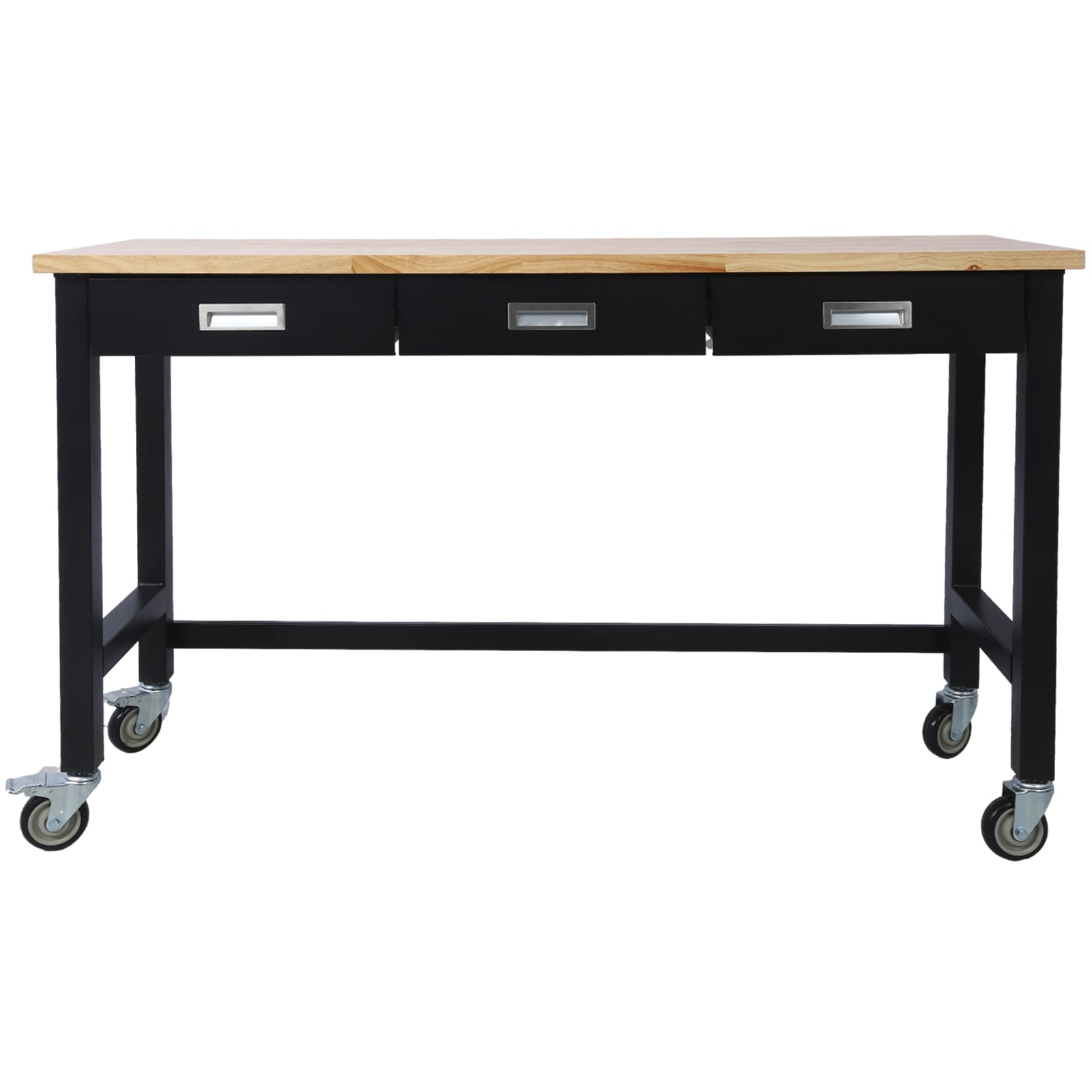 Tatayosi 60in Work Bench Workbench with Drawer Storage Heavy Duty Bamboo Wood Work Table with Wheels for Garage Home Office