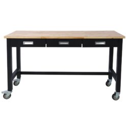 Tatayosi 60in Work Bench Workbench with Drawer Storage Heavy Duty Bamboo Wood Work Table with Wheels for Garage Home Office