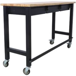 Tatayosi 60in Work Bench Workbench with Drawer Storage Heavy Duty Bamboo Wood Work Table with Wheels for Garage Home Office