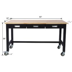 Tatayosi 60in Work Bench Workbench with Drawer Storage Heavy Duty Bamboo Wood Work Table with Wheels for Garage Home Office