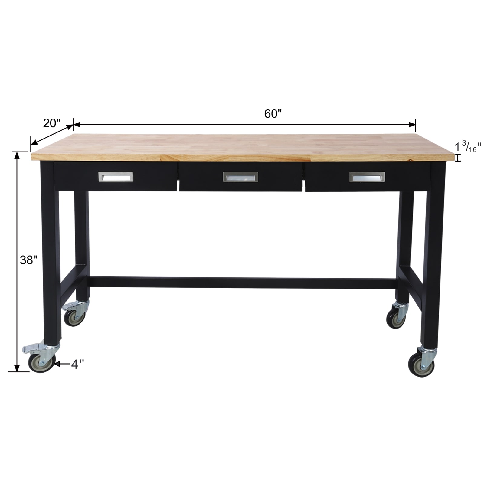 Tatayosi 60in Work Bench Workbench with Drawer Storage Heavy Duty Bamboo Wood Work Table with Wheels for Garage Home Office