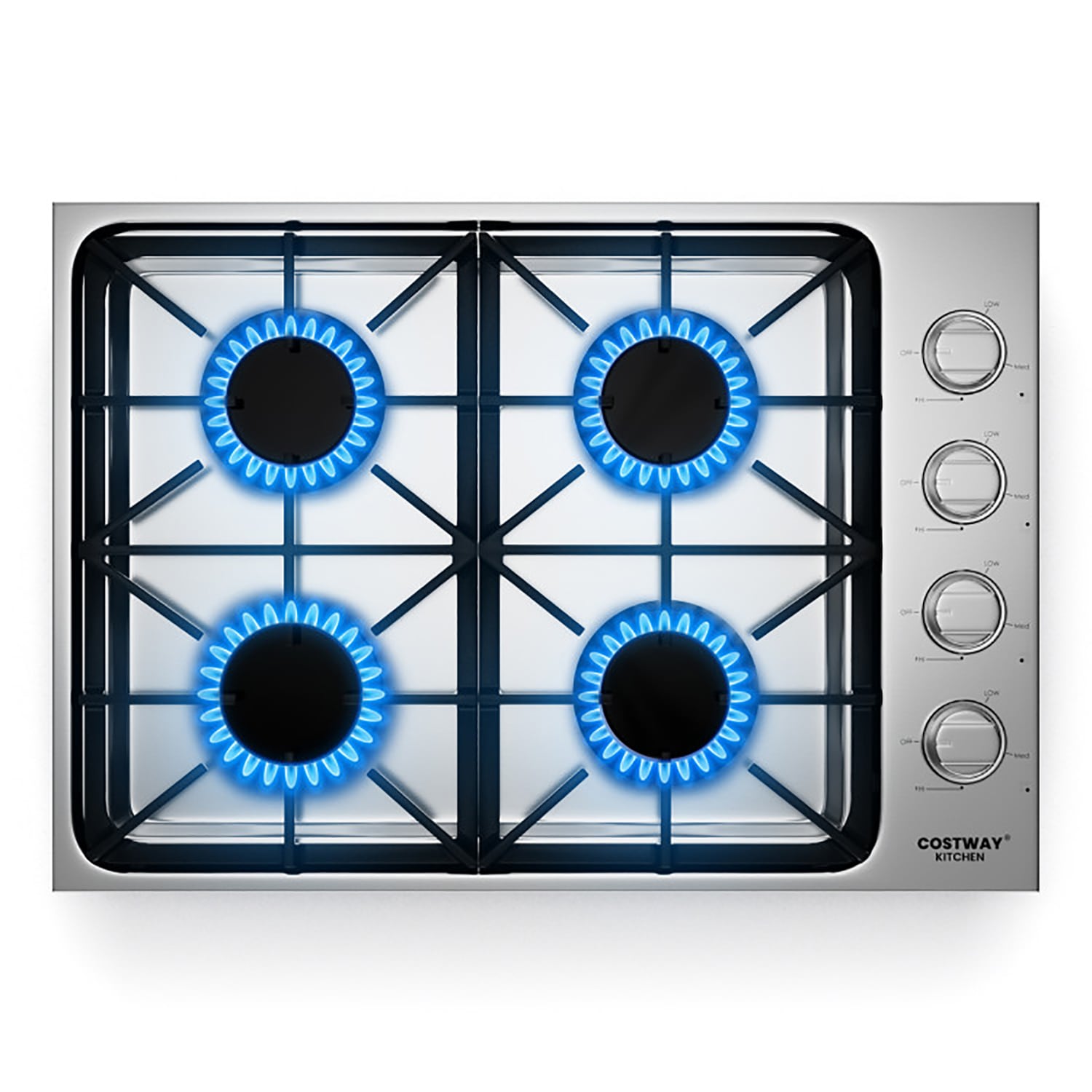 GZMR 30 Inch Gas Cooktop with 4 Powerful Burners and ABS Knobs 30-in 4 burners Stainless steel Gas Cooktop