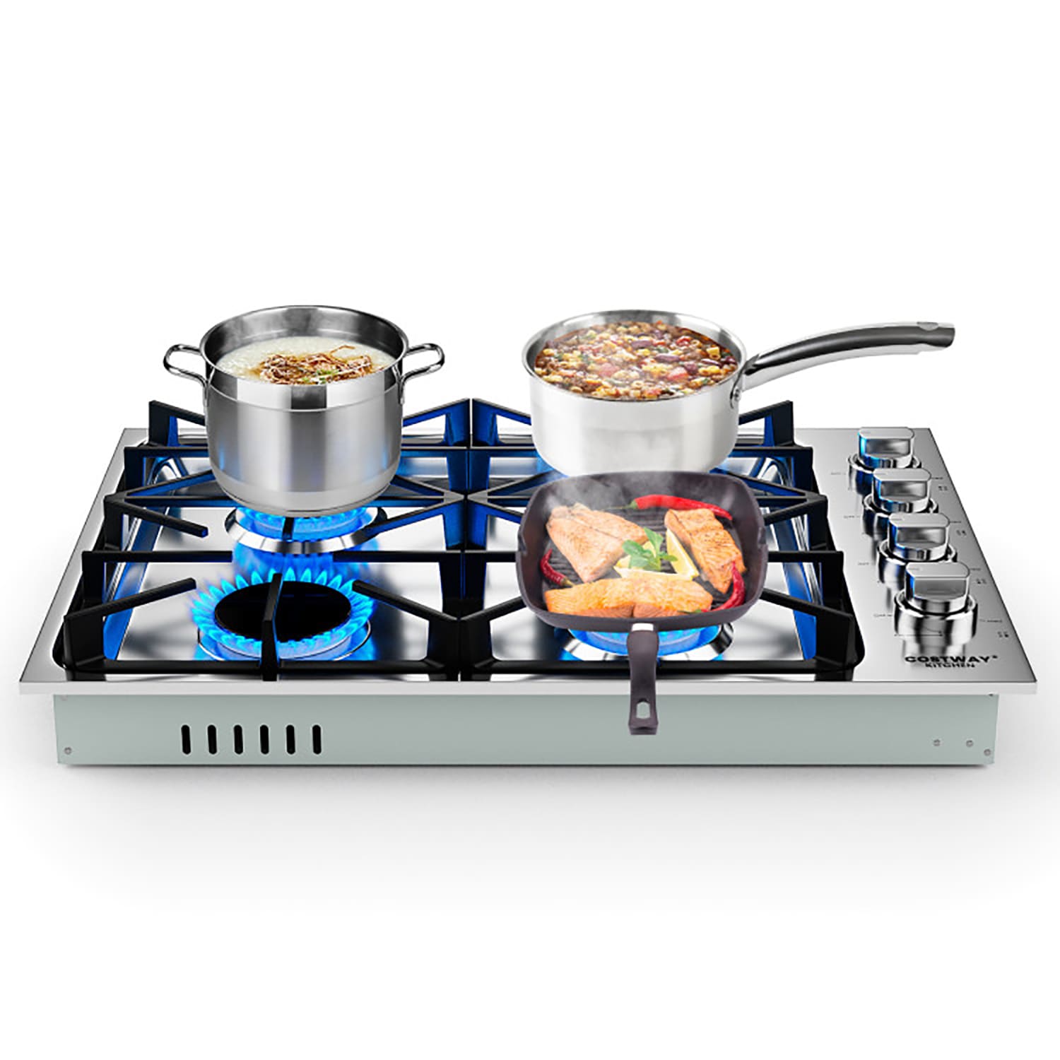 GZMR 30 Inch Gas Cooktop with 4 Powerful Burners and ABS Knobs 30-in 4 burners Stainless steel Gas Cooktop