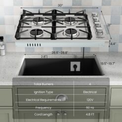 GZMR 30 Inch Gas Cooktop with 4 Powerful Burners and ABS Knobs 30-in 4 burners Stainless steel Gas Cooktop