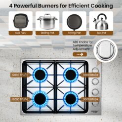 GZMR 30 Inch Gas Cooktop with 4 Powerful Burners and ABS Knobs 30-in 4 burners Stainless steel Gas Cooktop