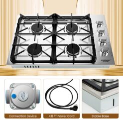 GZMR 30 Inch Gas Cooktop with 4 Powerful Burners and ABS Knobs 30-in 4 burners Stainless steel Gas Cooktop