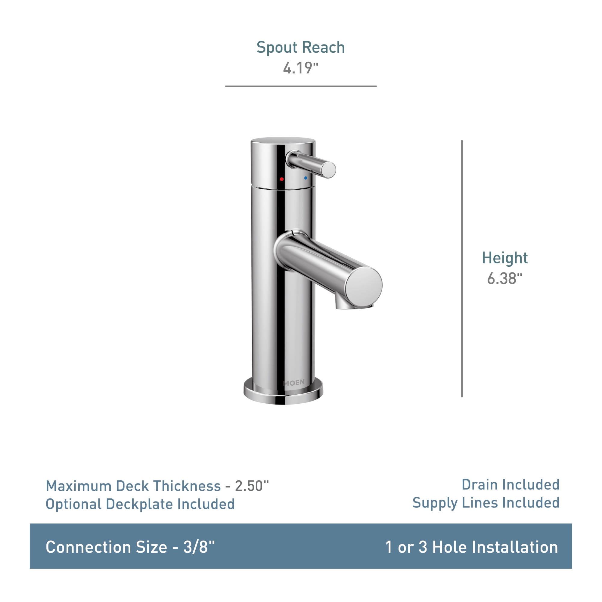 Moen Align Matte Black Single hole 1-handle WaterSense Low-arc Residential Handle Bathroom Sink Faucet with Drain with Deck Plate