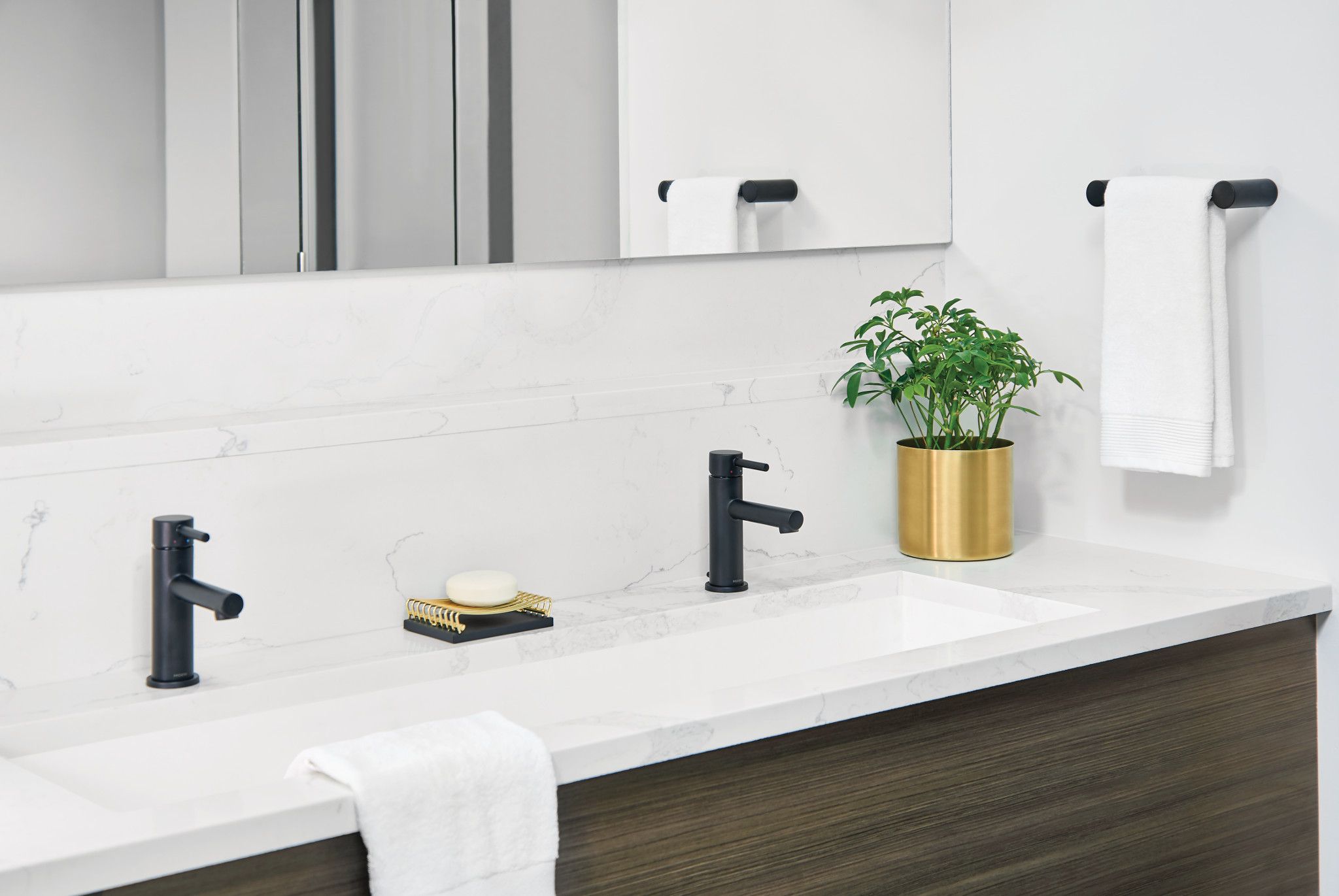 Moen Align Matte Black Single hole 1-handle WaterSense Low-arc Residential Handle Bathroom Sink Faucet with Drain with Deck Plate