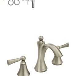 Moen Wynford Brushed Nickel Widespread 2-handle WaterSense High-arc Commercial/Residential Handle Bathroom Sink Faucet with Drain