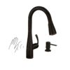 Moen Essie Mediterranean Bronze Single Handle Deck-mount Touchless Pull-down Kitchen Faucet with Sprayer (Includes Deck Plate) (Includes Soap Dispenser)