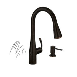 Moen Essie Mediterranean Bronze Single Handle Deck-mount Touchless Pull-down Kitchen Faucet with Sprayer (Includes Deck Plate) (Includes Soap Dispenser)