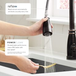 Moen Essie Mediterranean Bronze Single Handle Deck-mount Touchless Pull-down Kitchen Faucet with Sprayer (Includes Deck Plate) (Includes Soap Dispenser)