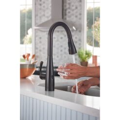 Moen Essie Mediterranean Bronze Single Handle Deck-mount Touchless Pull-down Kitchen Faucet with Sprayer (Includes Deck Plate) (Includes Soap Dispenser)