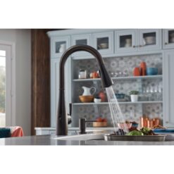 Moen Essie Mediterranean Bronze Single Handle Deck-mount Touchless Pull-down Kitchen Faucet with Sprayer (Includes Deck Plate) (Includes Soap Dispenser)