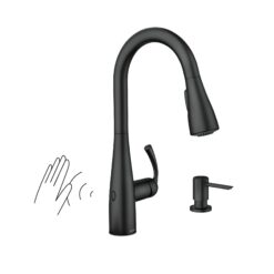 Moen Essie Matte Black Single Handle Deck-mount Touchless Pull-down Kitchen Faucet with Sprayer (Includes Deck Plate) (Includes Soap Dispenser)
