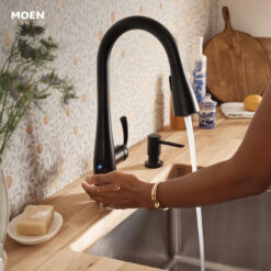 Moen Essie Matte Black Single Handle Deck-mount Touchless Pull-down Kitchen Faucet with Sprayer (Includes Deck Plate) (Includes Soap Dispenser)