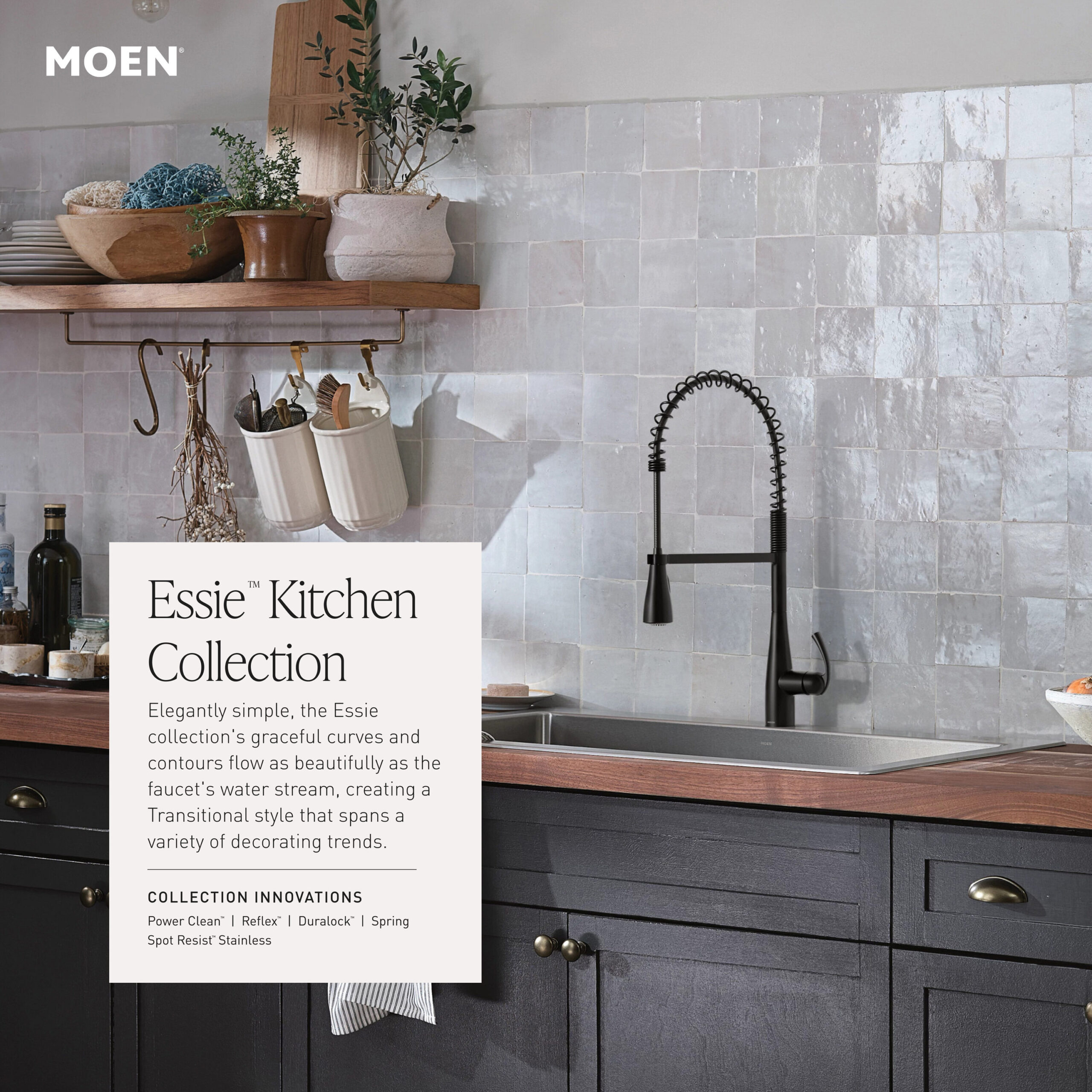 Moen Essie Matte Black Single Handle Deck-mount Touchless Pull-down Kitchen Faucet with Sprayer (Includes Deck Plate) (Includes Soap Dispenser)