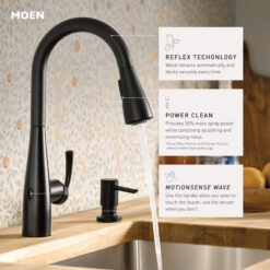 Moen Essie Matte Black Single Handle Deck-mount Touchless Pull-down Kitchen Faucet with Sprayer (Includes Deck Plate) (Includes Soap Dispenser)
