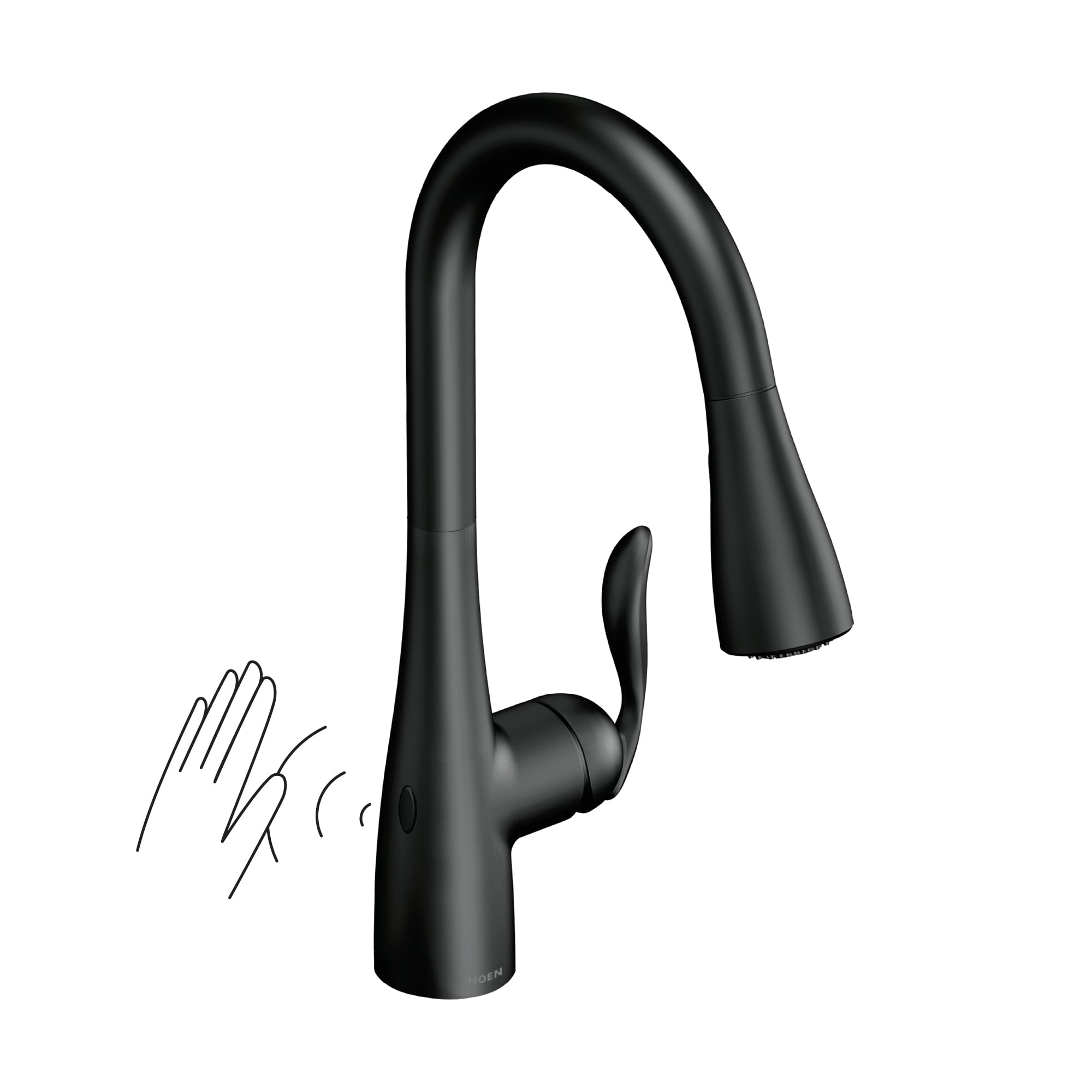 Moen Arbor Matte Black Single Handle Deck-mount Pull-down Kitchen Faucet with Sprayer (Includes Deck Plate)