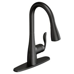 Moen Arbor Matte Black Single Handle Deck-mount Pull-down Kitchen Faucet with Sprayer (Includes Deck Plate)