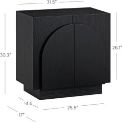 Nathan James Iris Mid-Century Modern Credenza, Black Sideboard Buffet, Living Room Wood Storage Cabinet with Arched Cabinet Doors, Black Credenza Cabinet for Kitchen or Living Room, Black Oak