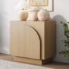 Nathan James Iris Mid-Century Modern Credenza, Light Brown Sideboard Buffet, Living Room Wood Storage Cabinet with Arched Cabinet Doors, White Oak