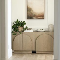 Nathan James Iris Mid-Century Modern Credenza, Light Brown Sideboard Buffet, Living Room Wood Storage Cabinet with Arched Cabinet Doors, White Oak