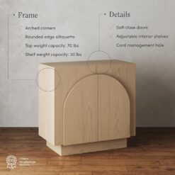 Nathan James Iris Mid-Century Modern Credenza, Light Brown Sideboard Buffet, Living Room Wood Storage Cabinet with Arched Cabinet Doors, White Oak