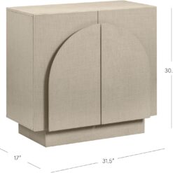 Nathan James Iris Mid Century Modern Arched Curio Cabinet with Beige Linen Finish, Wooden Storage Cabinet with Doors