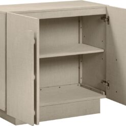 Nathan James Iris Mid Century Modern Arched Curio Cabinet with Beige Linen Finish, Wooden Storage Cabinet with Doors